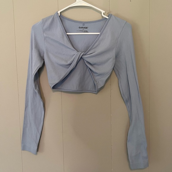 Garage Sky Blue Knotted Front Blouse - Picture 1 of 3